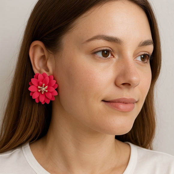 2/30$ Or 3/$35 Elegant Rose Pink Flower Earrings-(#0172) - Picture 1 of 4